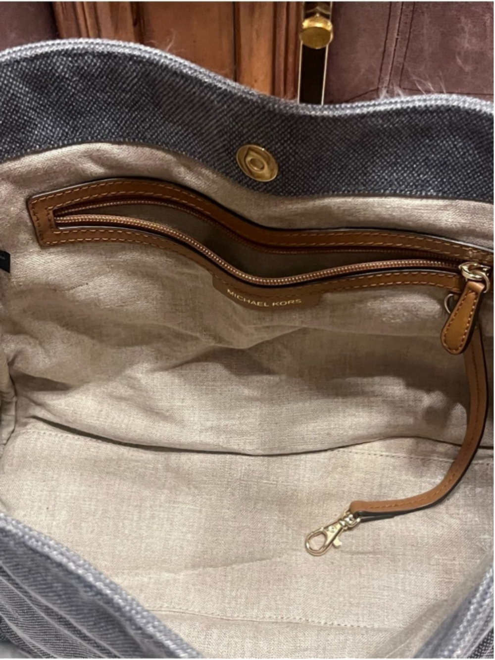 Michael Kors Denim-Style Rope in Light Blue with Gold Accents tote bag - Picture 4 of 13